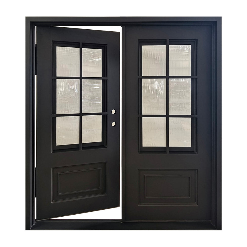 Puerta de entrada precolgada de hierro forjado de 6 paneles de 6 pies x 6 pies 8 pulgadas
