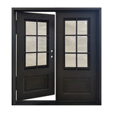 Puerta de entrada precolgada de hierro forjado de 6 paneles de 6 pies x 6 pies 8 pulgadas