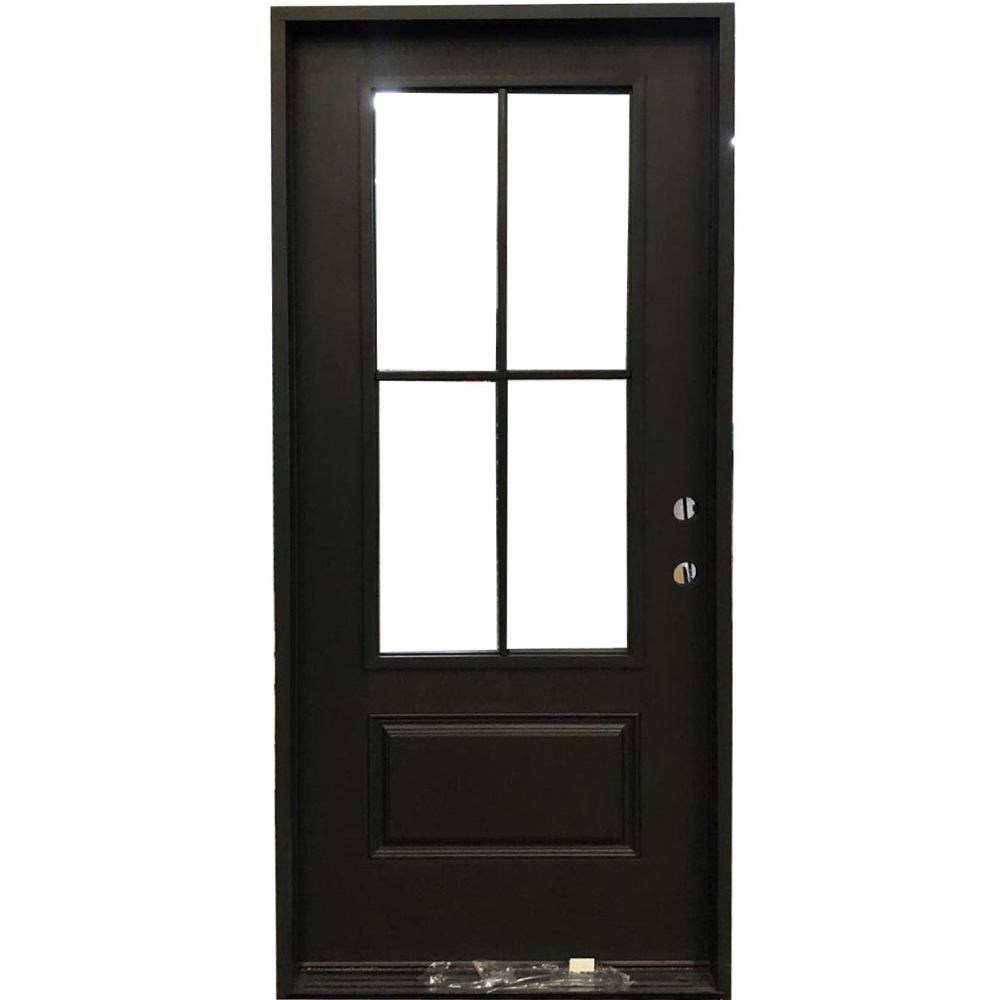 3/0x6/8 Single Prehung Fiberglass Door with 4 Lites in Charcoal
