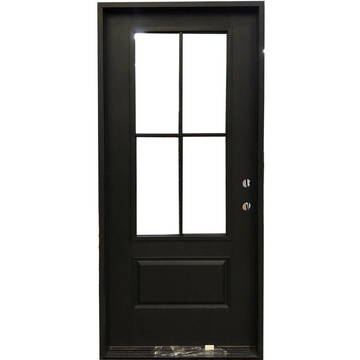 3/0x6/8 Single Prehung Fiberglass Door with 4 Lites in Charcoal