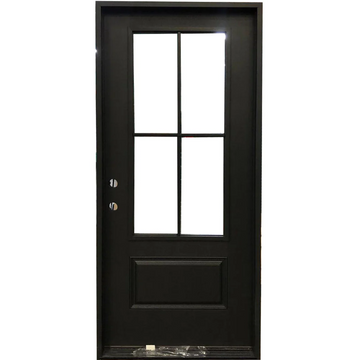 3/0x6/8 Single Prehung Fiberglass Door with 4 Lites in Charcoal