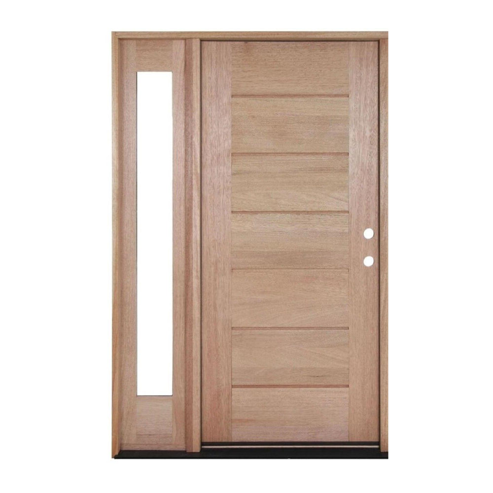 4 ft. 5 in. x 6 ft. 8 in. Exterior Mahogany Door Horizontal Lines with One Sidelight