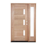 4 ft. 5 in. x 6 ft. 8 in. Exterior Mahogany Door Three Line Glass with One Sidelight