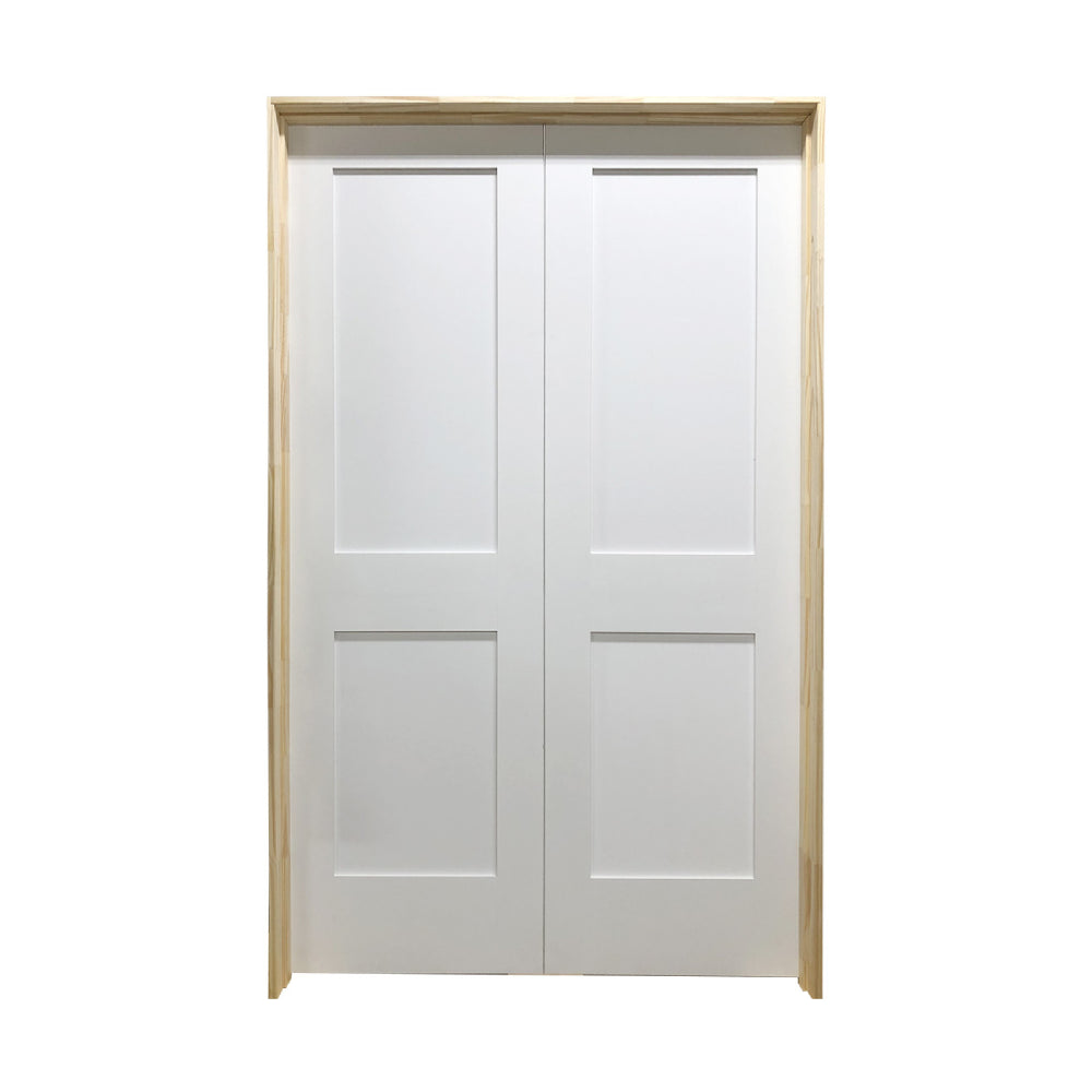 4 ft. x 6 ft. 8 in. White Shaker 2-Panel Solid Core Primed MDF Prehung Interior French Door