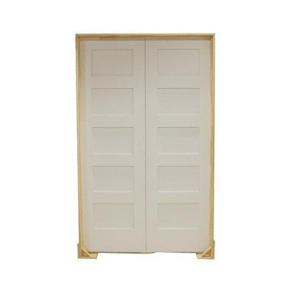 4 ft. x 80. in. Shaker 5-Panel Solid Core Primed MDF Prehung Interior French Door