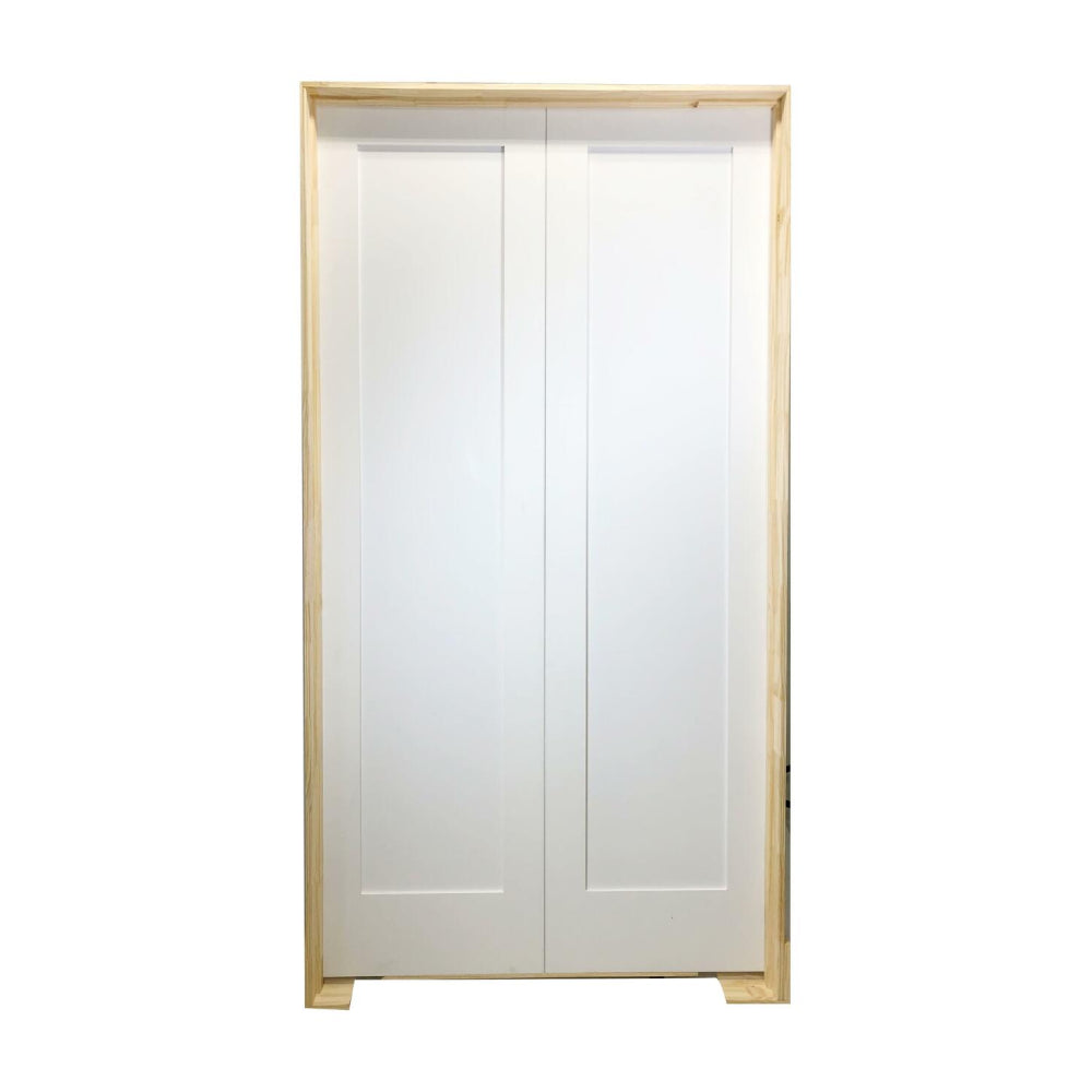 4 ft. x 8 ft. White Shaker 1-Panel Solid Core Primed MDF Prehung Interior French Door