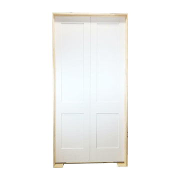 4 ft. x 8 ft. White Shaker 2-Panel Solid Core Primed MDF Prehung Interior French Door