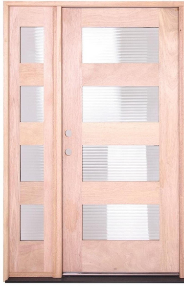 4 ft. 5 in. x 6 ft. 8 in. Exterior Mahogany Door 4 Lite with One Sidelight