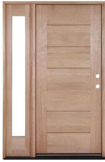 4 ft. 5 in. x 6 ft. 8 in. Exterior Mahogany Door Horizontal Lines with One Sidelight