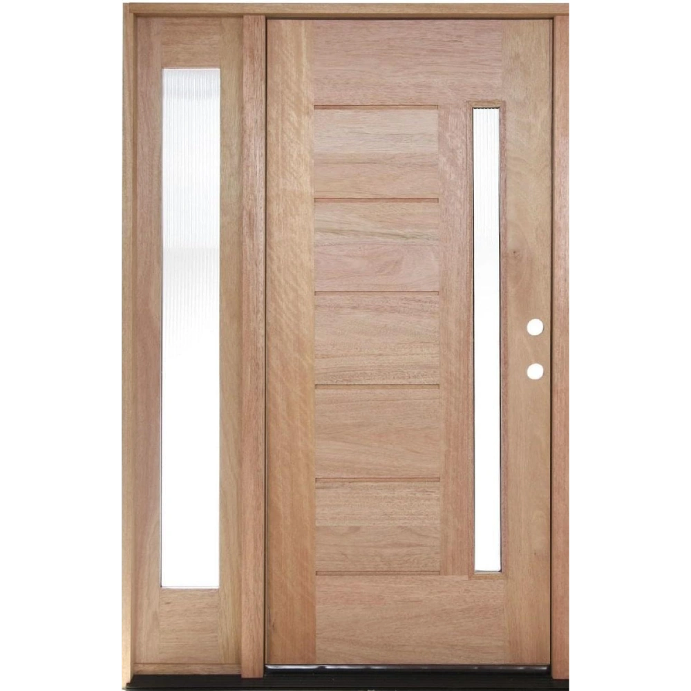 Puerta exterior de caoba de 4 pies 5 pulg. x 6 pies 8 pulg., vidrio de una línea con una ventana lateral