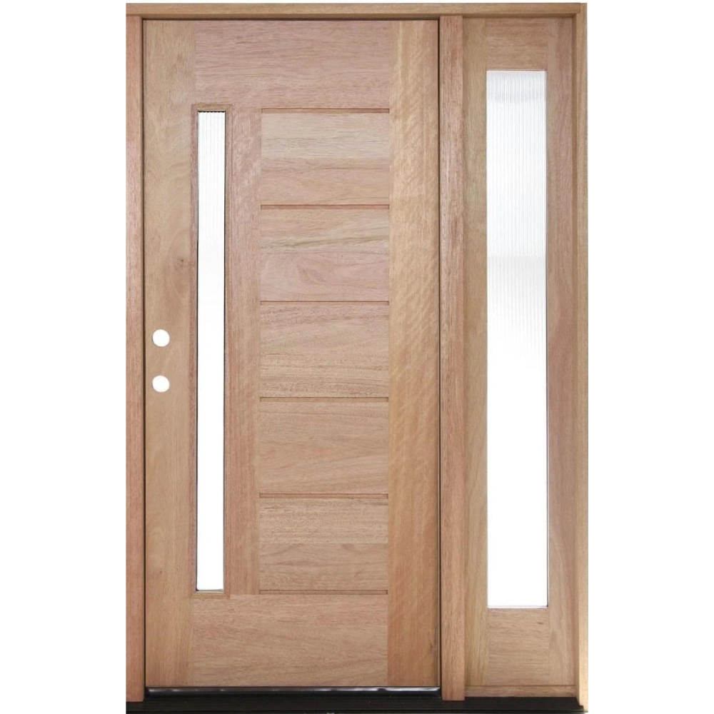Puerta exterior de caoba de 4 pies 5 pulg. x 6 pies 8 pulg., vidrio de una línea con una ventana lateral