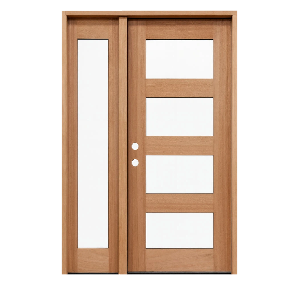 53 in x 80 in Exterior Mahogany Door | 4 Lite with Left Sidelight