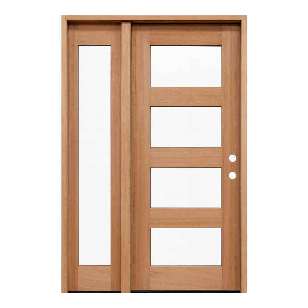 53 in x 80 in Exterior Mahogany Door | 1 Lite with Left Sidelight