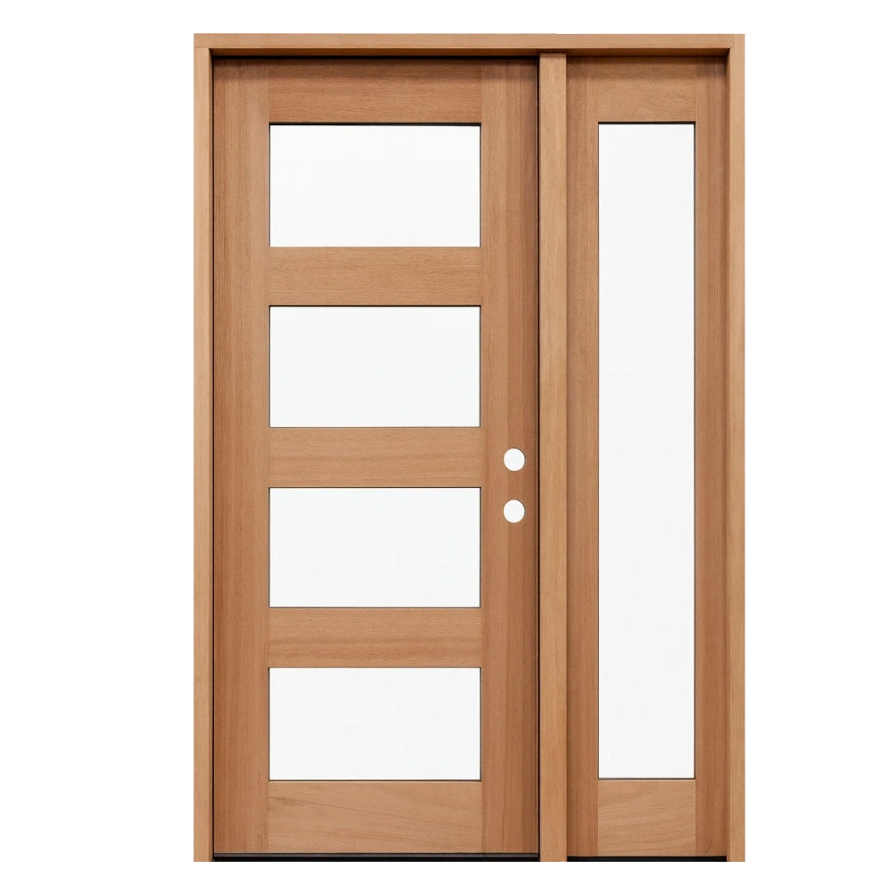 53 in x 80 in Exterior Mahogany Door | 4 Lite with Left Sidelight