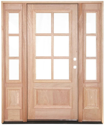 Puerta exterior de caoba de 5 pies 9 pulg. x 6 pies 8 pulg. con 6 paneles laterales