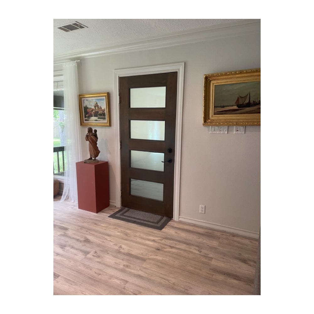 Puerta precolgada exterior de caoba de 3 pies x 6 pies 8 pulgadas, moderna, de 4 lados