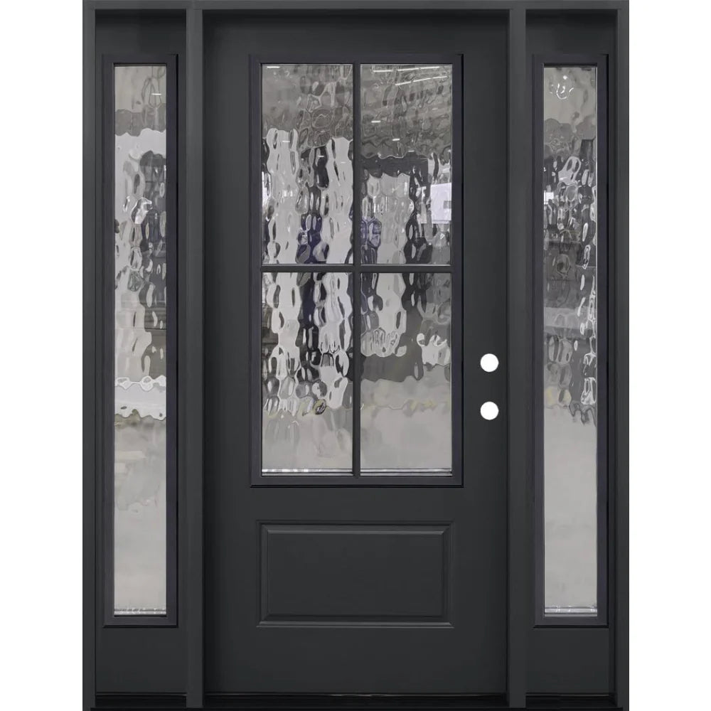 5/3x6/8 Prehung 4 Lite Fiberglass Door With Sidelites in Black