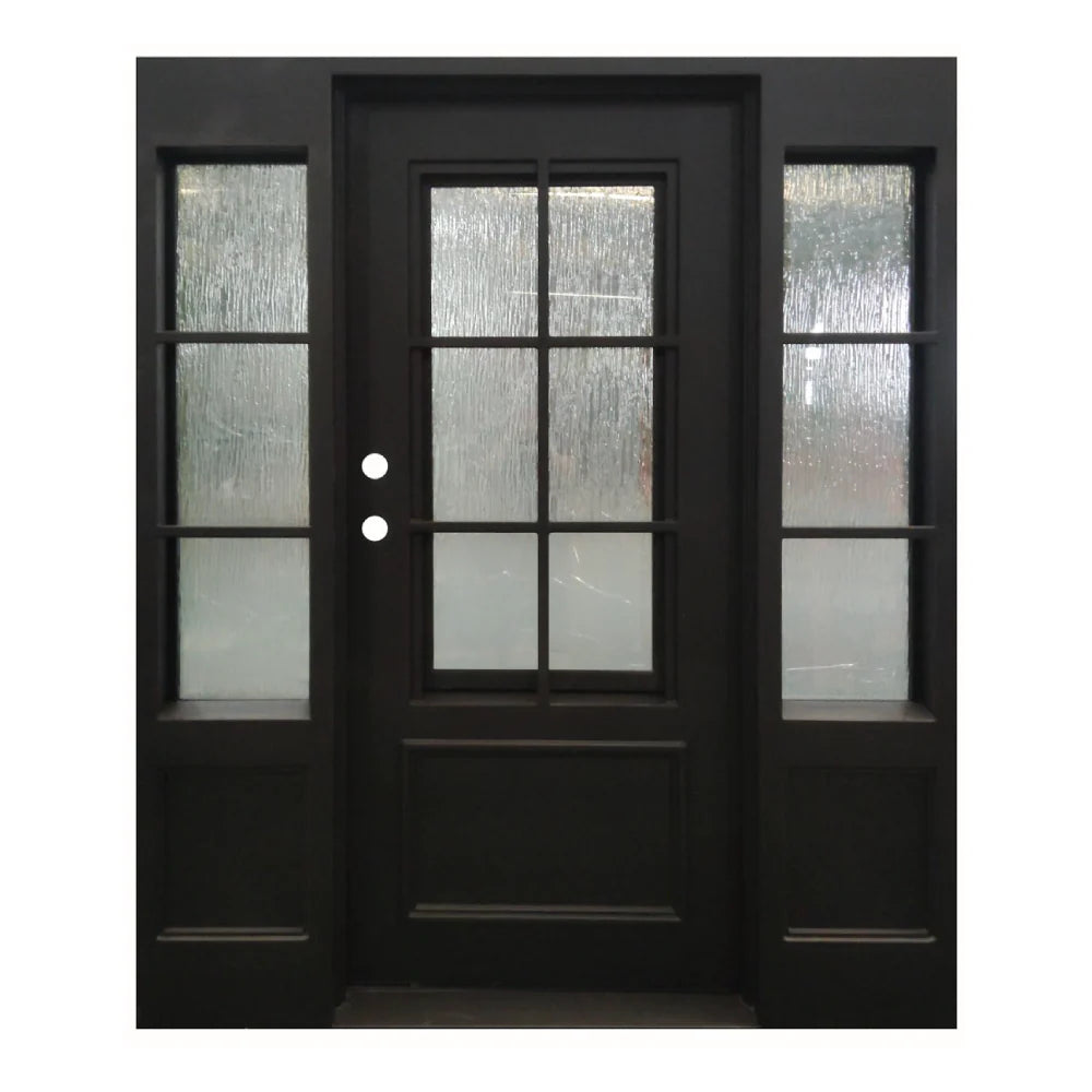 5/9x6/8 Wrought Iron 6 Lite Prehung Front Door With Sidelites