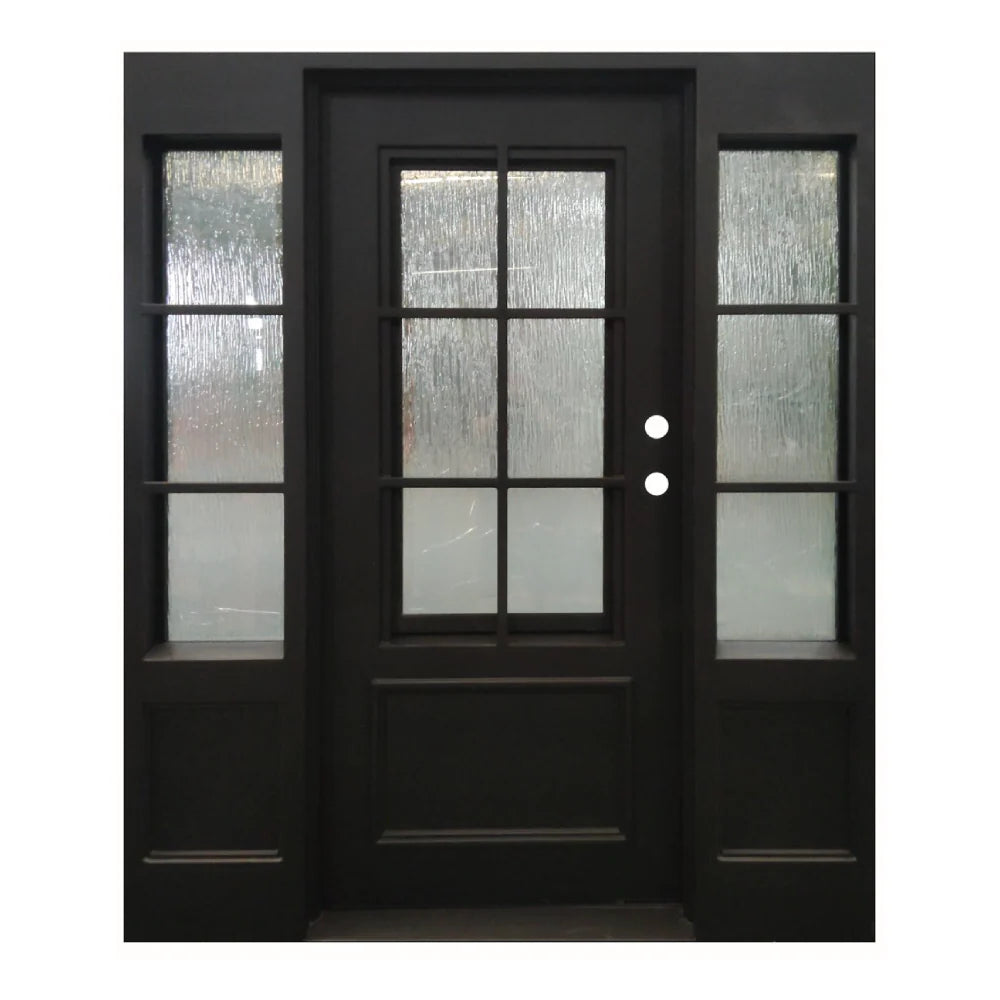 5/9x6/8 Wrought Iron 6 Lite Prehung Front Door With Sidelites