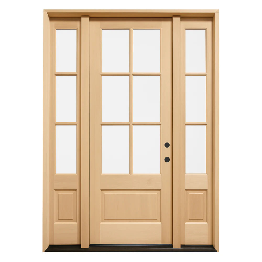 5/9x8/0 Exterior Mahogany Door 6 Lite with Sidelights with Panolock Multipoint Set