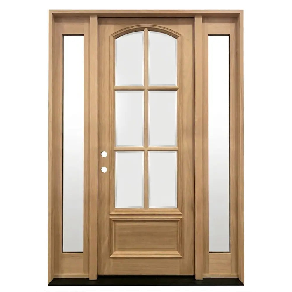 5/9x8/0 Exterior Mahogany Door Arched 6 Lite with Sidelights