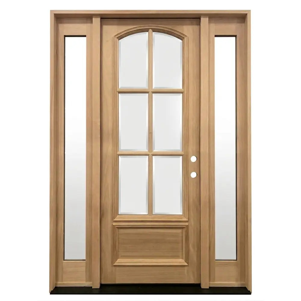 5/9x8/0 Exterior Mahogany Door Arched 6 Lite with Sidelights