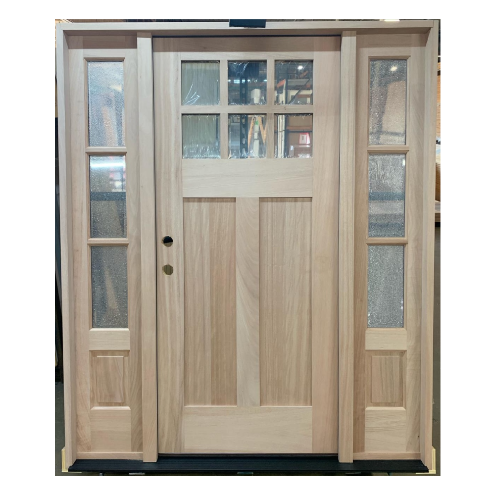 5 ft. 9 in. x 6 ft. 8 in. Exterior Mahogany 6 Lite Craftsman Door with Sidelites