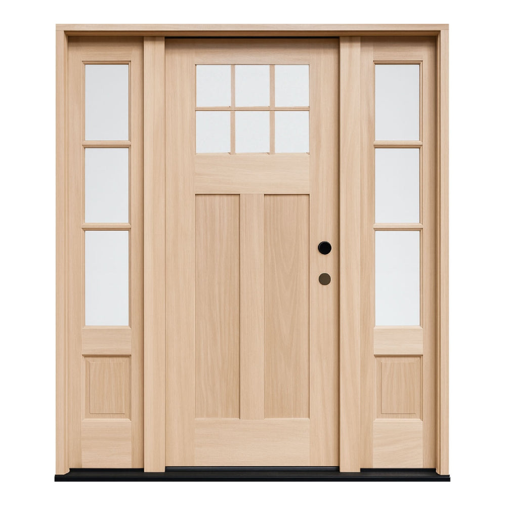 5 ft. 9 in. x 6 ft. 8 in. Exterior Mahogany 6 Lite Craftsman Door with Sidelites