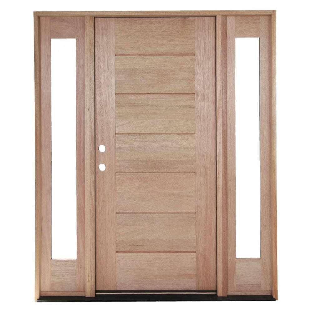 5 ft. 9 in. x 6 ft. 8 in. Exterior Mahogany Door Horizontal Lines with Sidelites