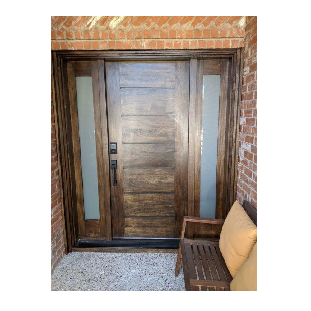 5 ft. 9 in. x 6 ft. 8 in. Exterior Mahogany Door Horizontal Lines with Sidelites