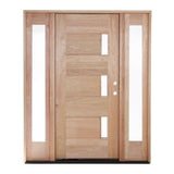 Puerta precolgada exterior de caoba de 5 pies 9 pulg. x 6 pies 8 pulg. con vidrio de tres líneas y laterales