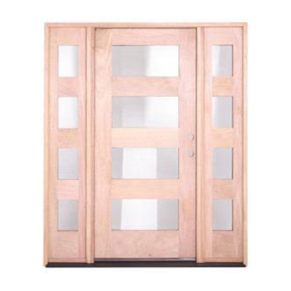 5 ft. 9 in. x 6 ft. 8 in. Modern 4 Lite Mahogany Exterior Prehung Door with Sidelites