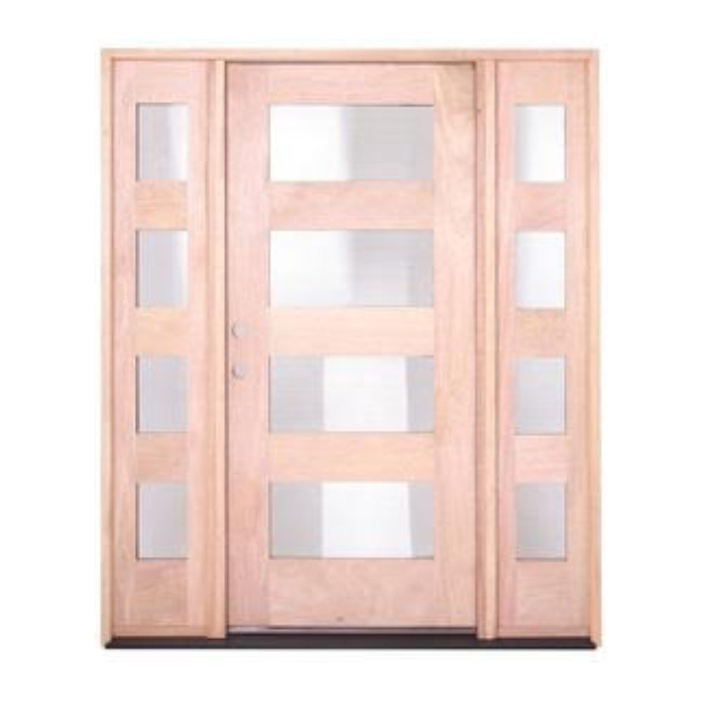 5 ft. 9 in. x 6 ft. 8 in. Modern 4 Lite Mahogany Exterior Prehung Door with Sidelites