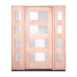 5 ft. 9 in. x 6 ft. 8 in. Modern 4 Lite Mahogany Exterior Prehung Door with Sidelites