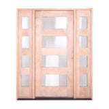 5 ft. 9 in. x 6 ft. 8 in. Modern 4 Lite Mahogany Exterior Prehung Door with Sidelites