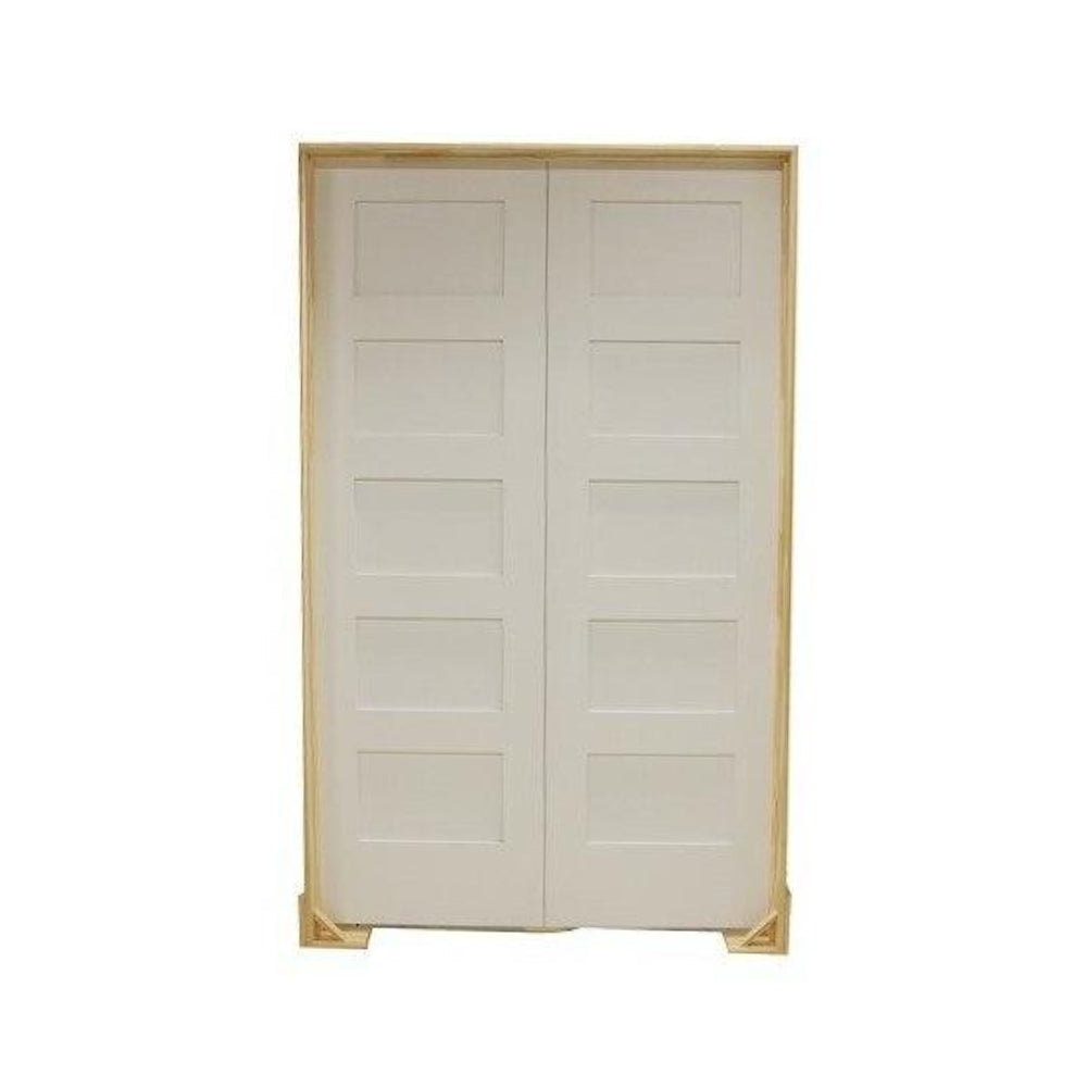 Puerta francesa interior precolgada de MDF con núcleo sólido y base de cinco paneles, de estilo Shaker, de 5 pies x 6 pies 8 pulgadas