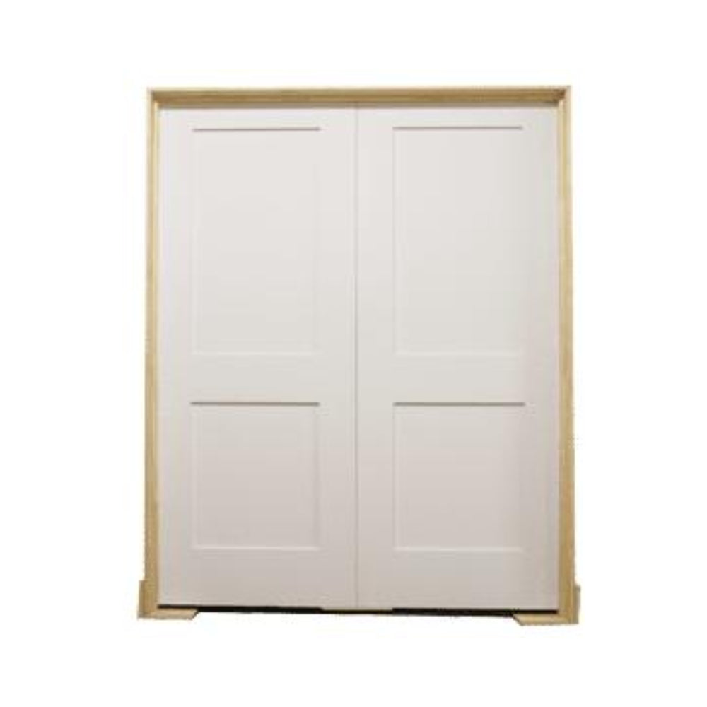 5 ft. x 6 ft. 8 in. White Shaker 2-Panel Solid Core Primed MDF Prehung Interior French Door