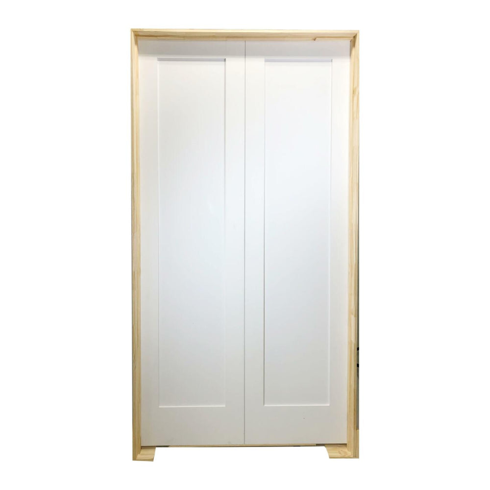 Puerta francesa interior precolgada de 1 panel de MDF con imprimación y núcleo sólido, de estilo Shaker, color blanco, de 5 pies x 8 pies