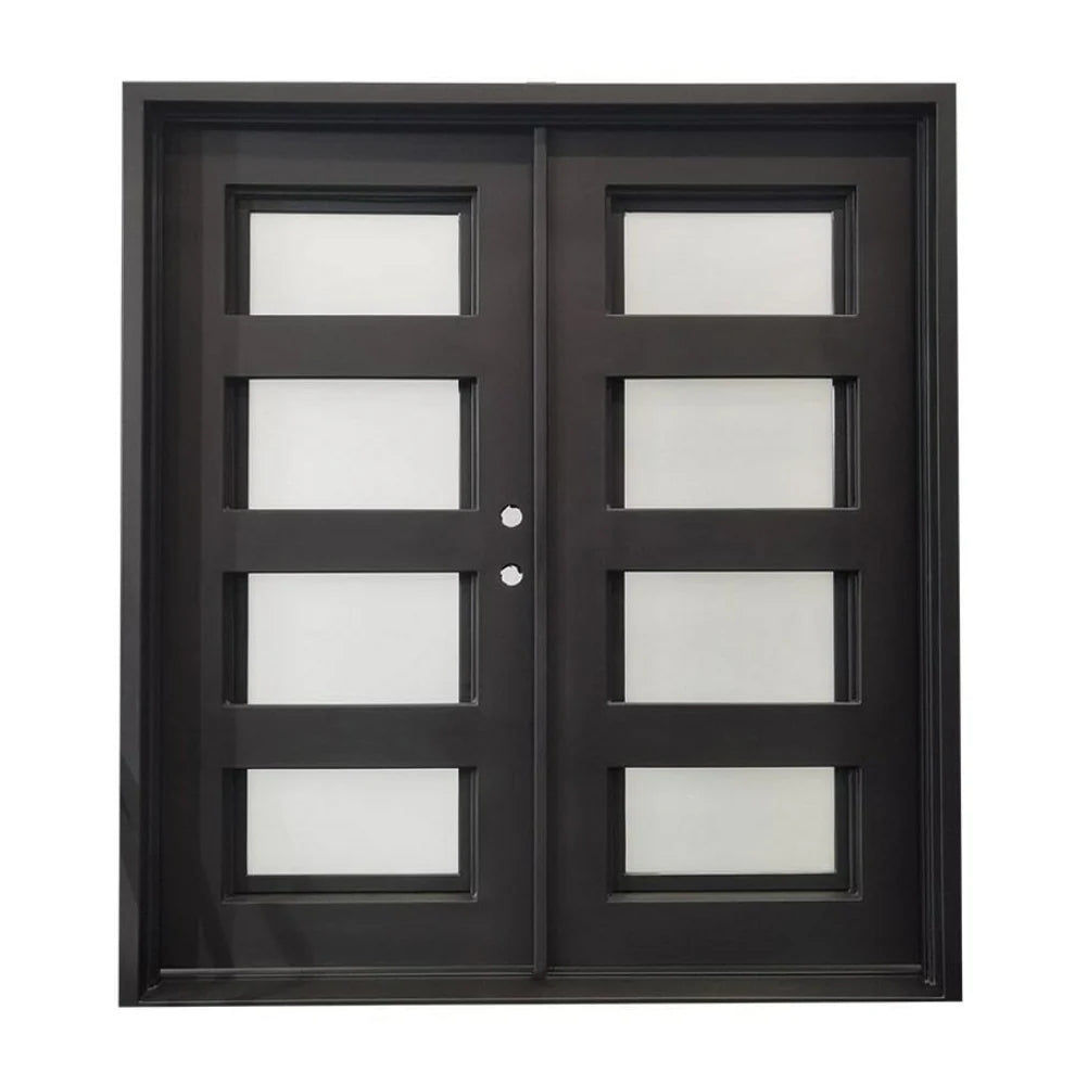 6/0x6/8 4 Lite Exterior Wrought Iron Prehung Double Door