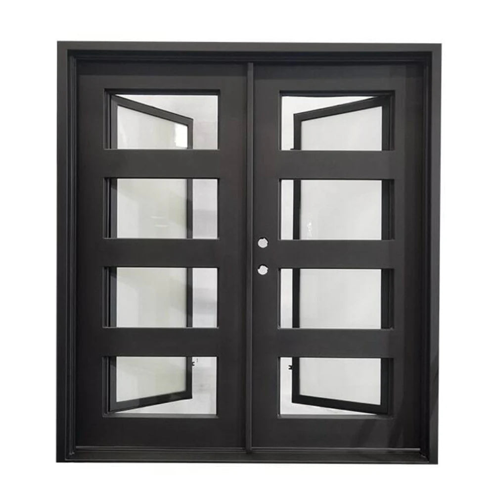 6/0x6/8 4 Lite Exterior Wrought Iron Prehung Double Door