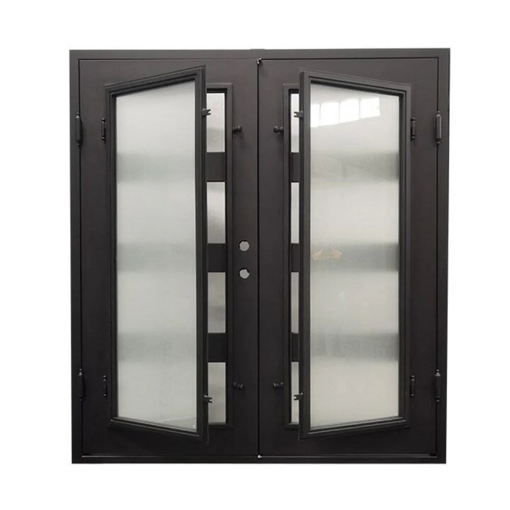 6/0x6/8 4 Lite Exterior Wrought Iron Prehung Double Door