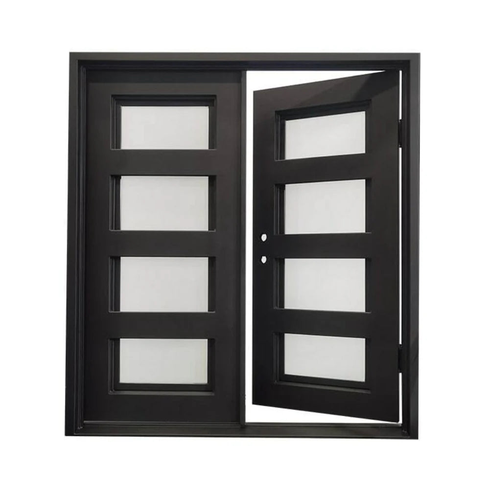 6/0x6/8 4 Lite Exterior Wrought Iron Prehung Double Door
