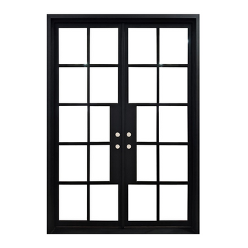 Puerta exterior francesa precolgada de hierro forjado de 10 paneles, 6/0 x 8/0