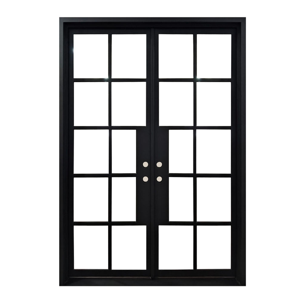 Puerta exterior francesa precolgada de hierro forjado de 10 paneles, 6/0 x 8/0