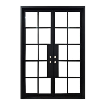 Puerta exterior francesa precolgada de hierro forjado de 10 paneles, 6/0 x 8/0