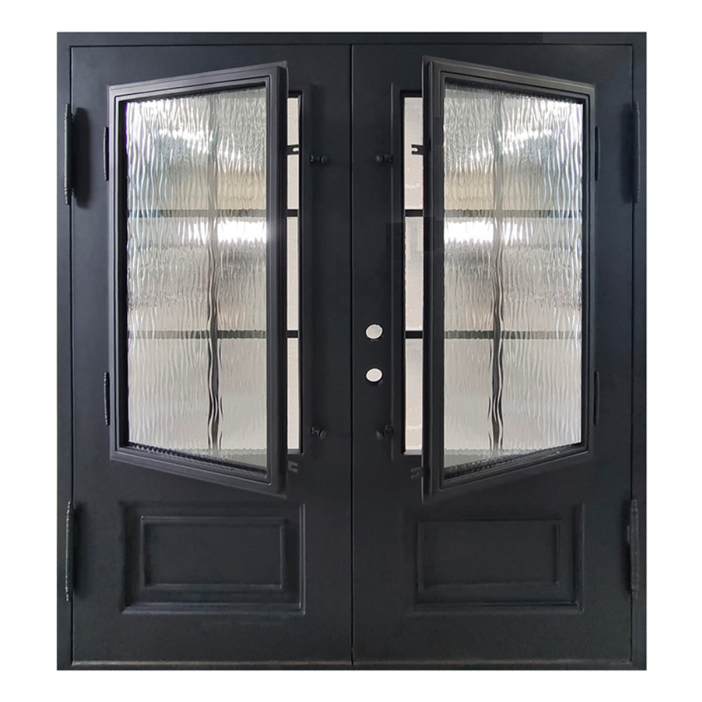 Puerta de entrada precolgada de hierro forjado de 6 paneles de 6 pies x 6 pies 8 pulgadas