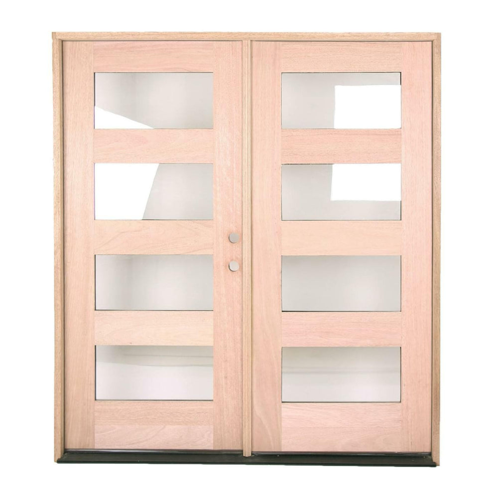 6 ft. x 6 ft. 8 in. Exterior Mahogany Prehung Double 4 Lite Door