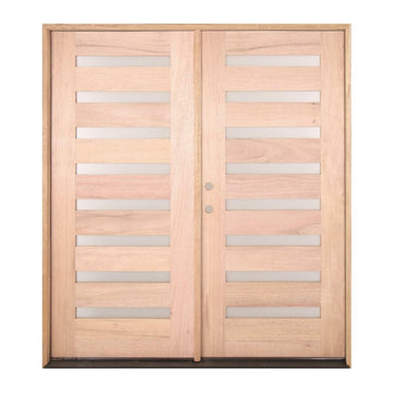 6 ft. x 6 ft. 8 in. Exterior Mahogany Prehung Double Door Modern 8 Lite