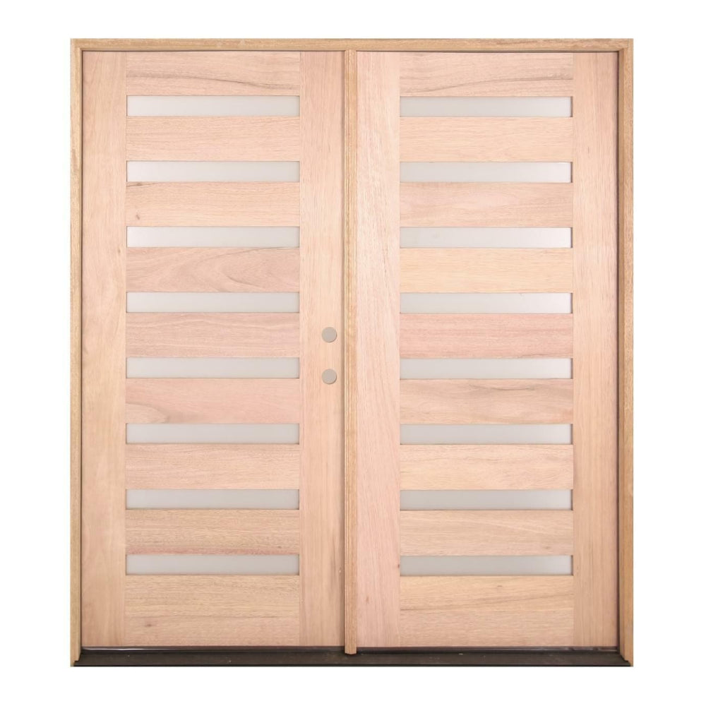 6 ft. x 6 ft. 8 in. Exterior Mahogany Prehung Double Door Modern 8 Lite