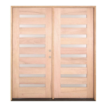 6 ft. x 6 ft. 8 in. Exterior Mahogany Prehung Double Door Modern 8 Lite